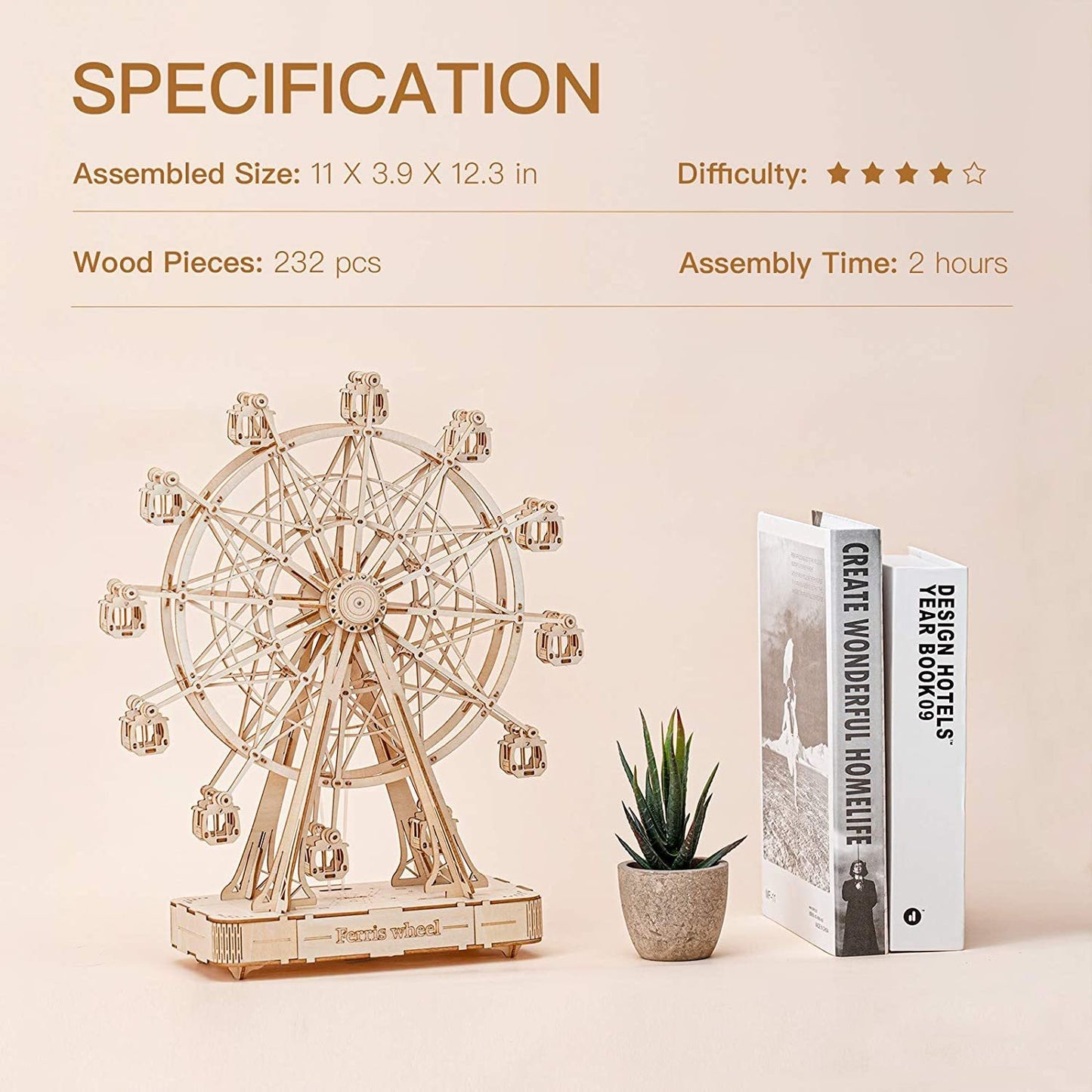 Robotime TGN01 wooden Ferris wheel puzzle with music box function.