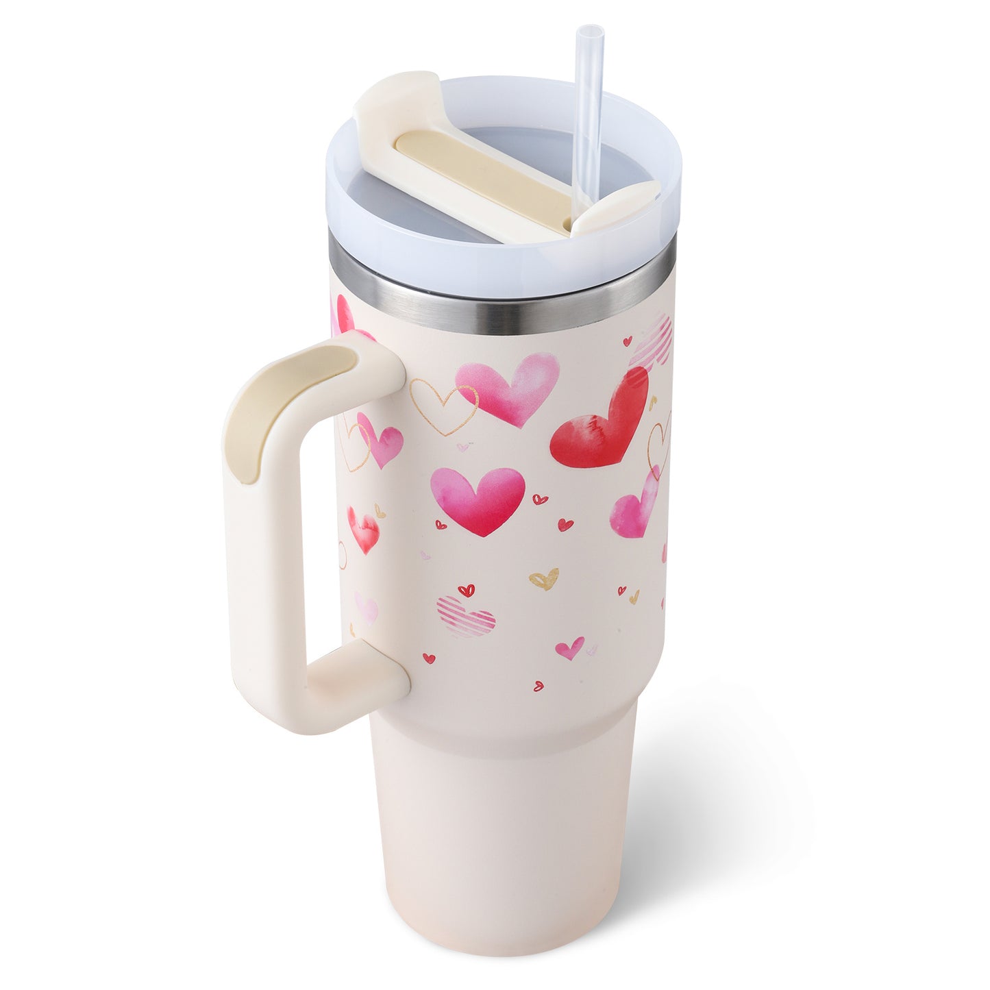 40 Oz Tumbler With Handle Straw Insulated, Stainless Steel Spill Proof Vacuum Coffee Cup Tumbler With Lid Tapered Mug Gifts For Valentine Lover Suitable For Car Gym Office Travel - BuzzMart