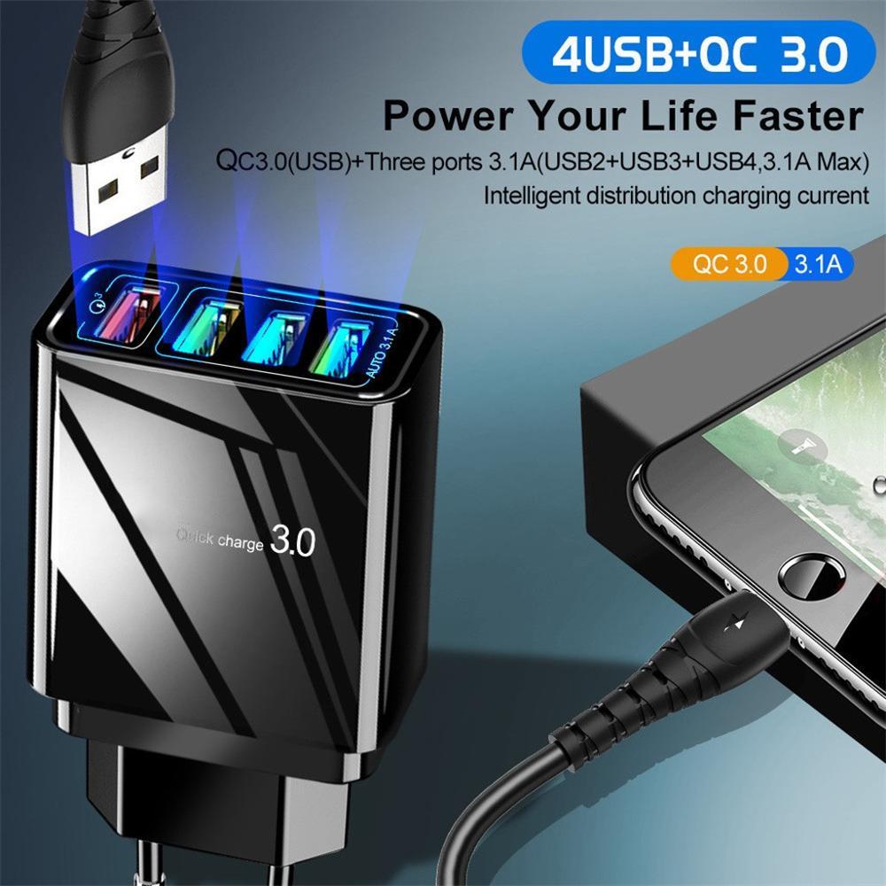 Illuminated 4USB Mobile Phone Charger 3A Charging Head - BuzzMart