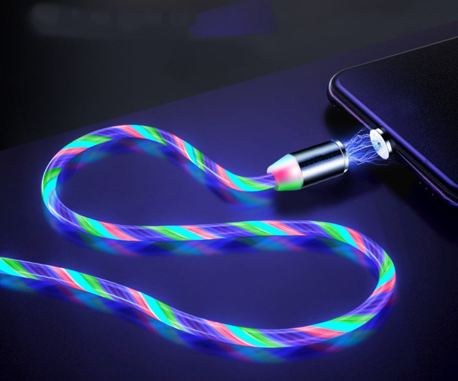 Compatible with Apple, Flowing Ligh Magnetic Streamer Data Line Cable for Iphone Android Typec - BuzzMart