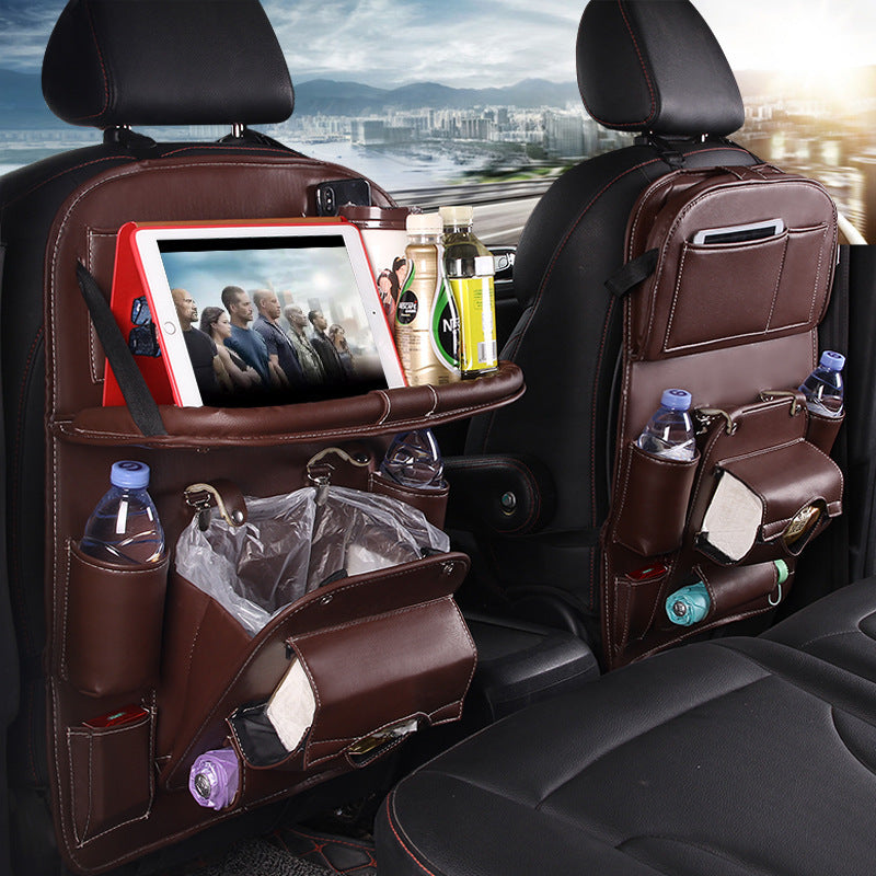 PU Leather Car Storage Bag Multifunction Seat Back Tray Hanging Bag Waterproof Car Organizer Automotive Interior Accessories - BuzzMart