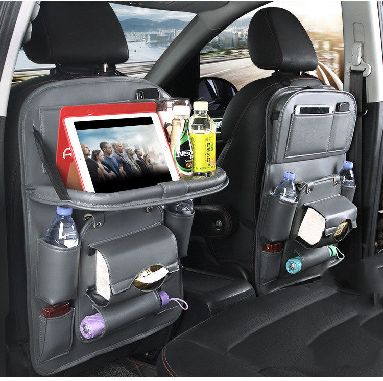 PU Leather Car Storage Bag Multifunction Seat Back Tray Hanging Bag Waterproof Car Organizer Automotive Interior Accessories - BuzzMart