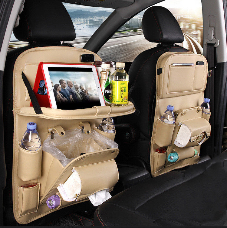 PU Leather Car Storage Bag Multifunction Seat Back Tray Hanging Bag Waterproof Car Organizer Automotive Interior Accessories - BuzzMart