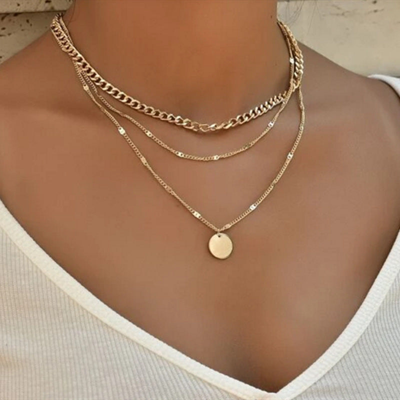 Women's Multilayer Necklace Ins Fashion Disc Pendant Clavicle Necklace Chains Personality Jewelry - BuzzMart