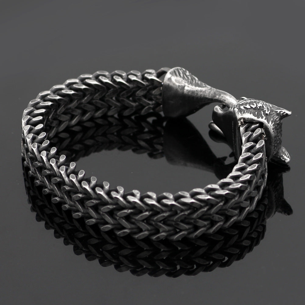 Black Wolf Head Bracelet – Bold Men’s Steel Cuban Chain - BuzzMart