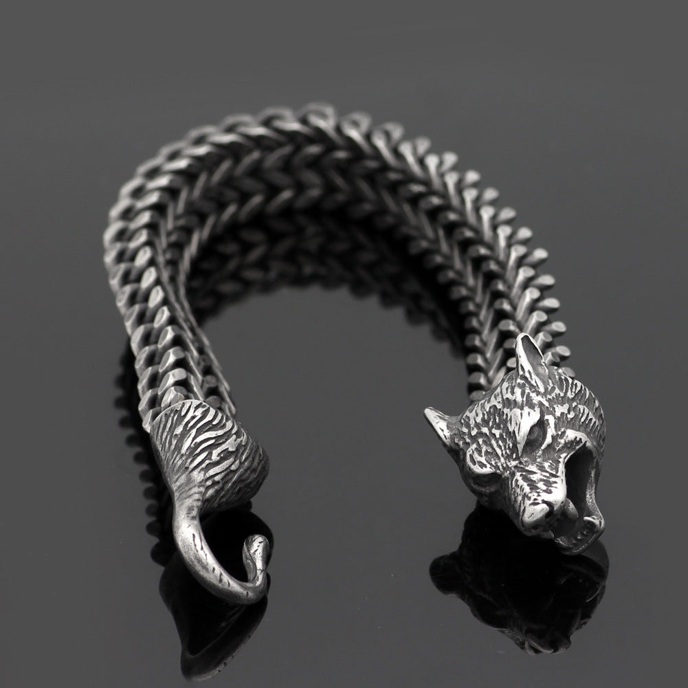 Black Wolf Head Bracelet – Bold Men’s Steel Cuban Chain - BuzzMart