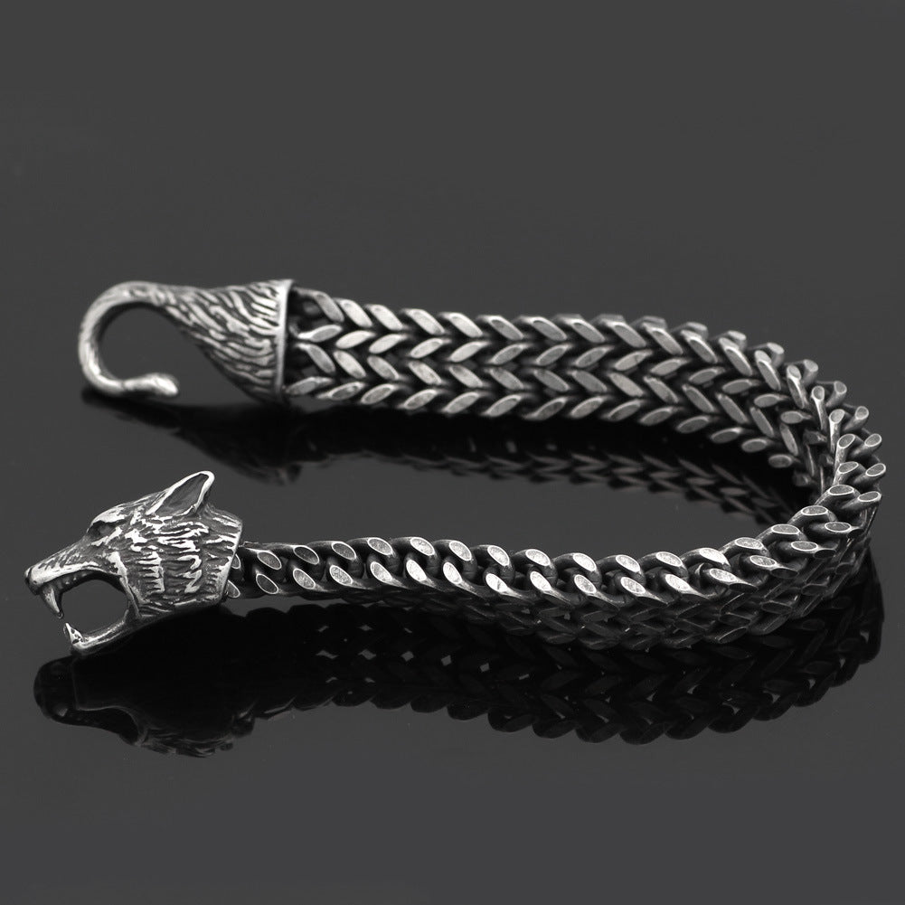 Black Wolf Head Bracelet – Bold Men’s Steel Cuban Chain - BuzzMart