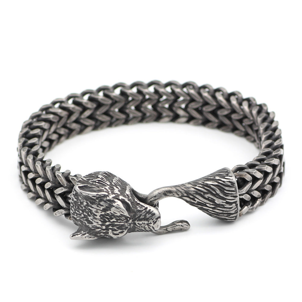 Black Wolf Head Bracelet – Bold Men’s Steel Cuban Chain - BuzzMart