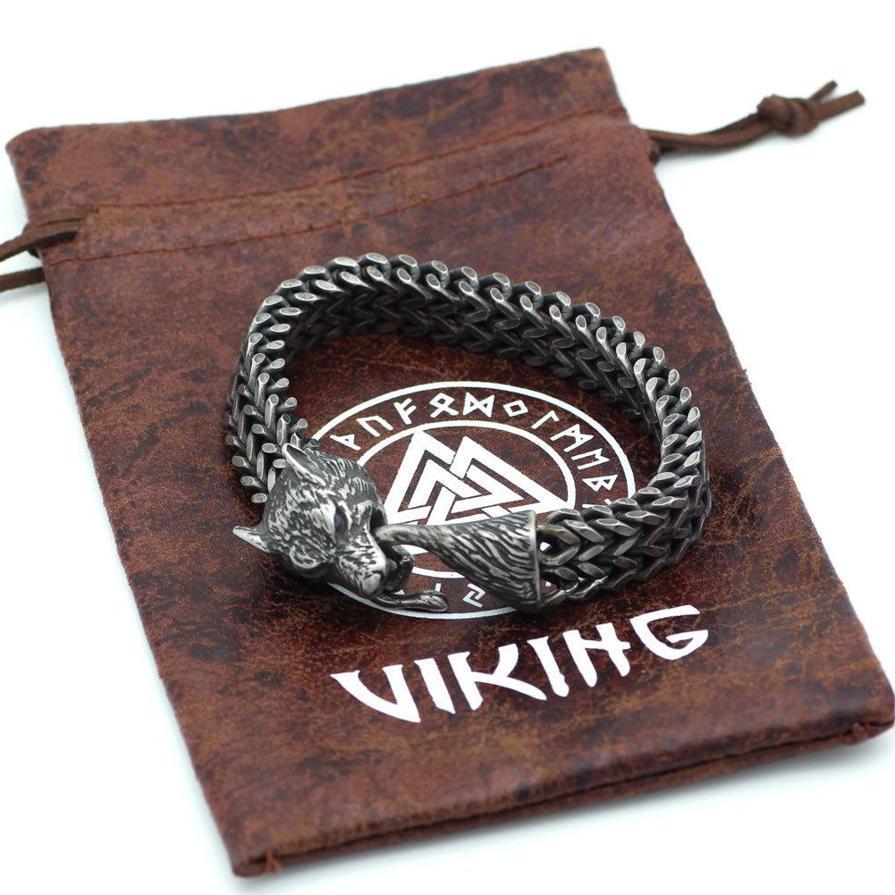 Black Wolf Head Bracelet – Bold Men’s Steel Cuban Chain - BuzzMart