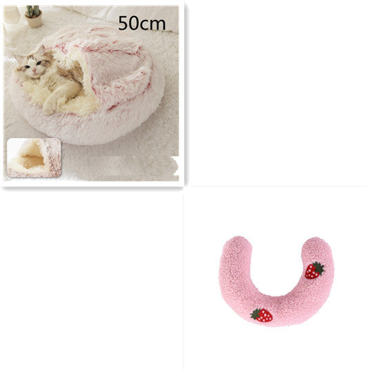 2 In 1 Dog And Cat Bed Pet Winter Bed Round Plush Warm Bed House Soft Long Plush Pets Bed Pet Products - BuzzMart