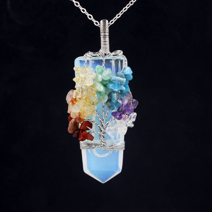 Crystal Column Tree Of Life Winding Pendant Necklace - BuzzMart