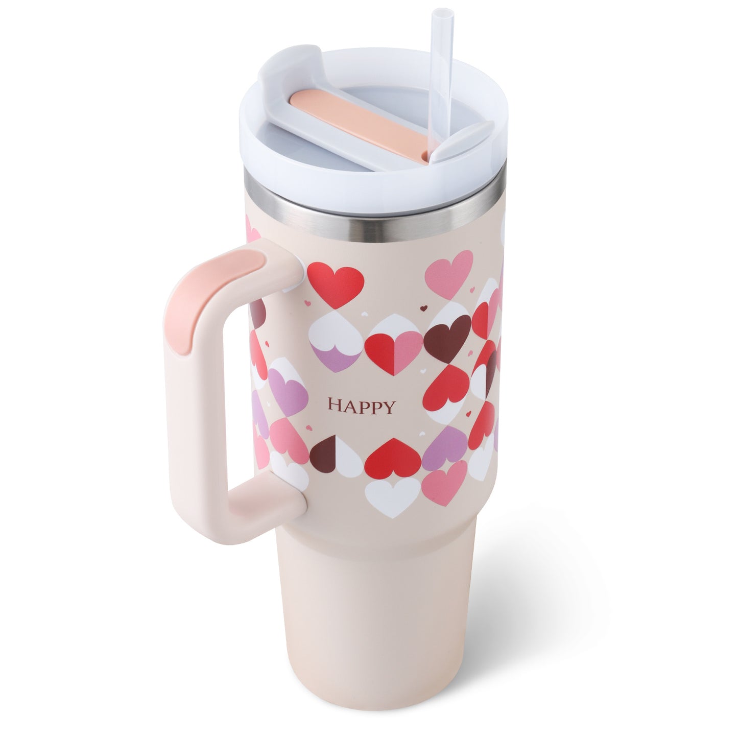 40 Oz Tumbler With Handle Straw Insulated, Stainless Steel Spill Proof Vacuum Coffee Cup Tumbler With Lid Tapered Mug Gifts For Valentine Lover Suitable For Car Gym Office Travel - BuzzMart