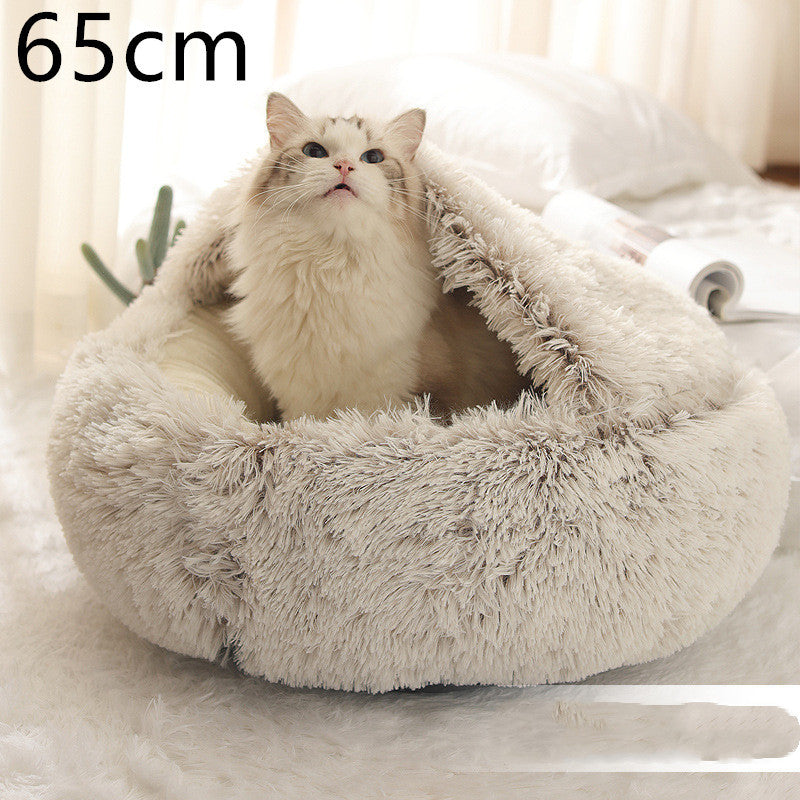 2 In 1 Dog And Cat Bed Pet Winter Bed Round Plush Warm Bed House Soft Long Plush Pets Bed Pet Products - BuzzMart