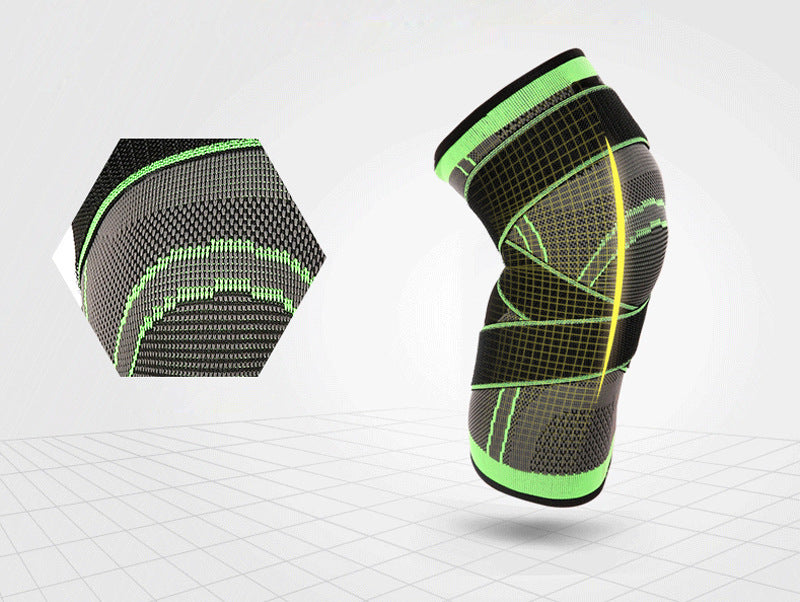 3D woven athletic knee support with pressure bandage stability.