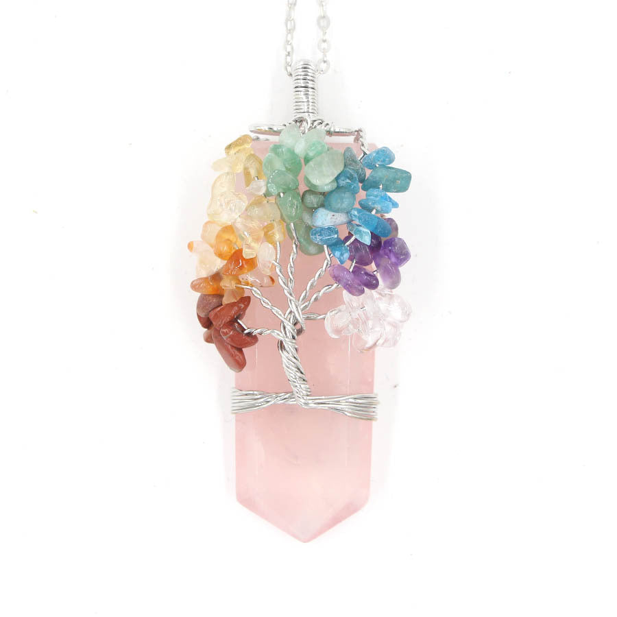 Crystal Column Tree Of Life Winding Pendant Necklace - BuzzMart