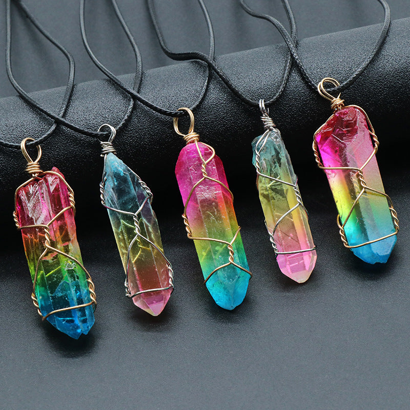 Hot Selling Stone Crystal Pillar Tree Of Life Pendant Ins Fashion Necklace - BuzzMart