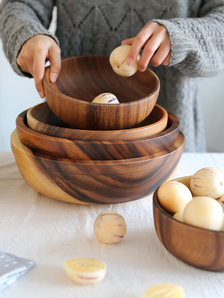 Kitchen Natural Wooden Bowl Household Fruit Bowl Salad Bowl For Home Restaurant Food Container Wooden Utensils Note The Size Hot - BuzzMart