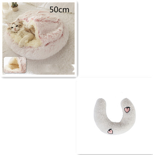 2 In 1 Dog And Cat Bed Pet Winter Bed Round Plush Warm Bed House Soft Long Plush Pets Bed Pet Products - BuzzMart