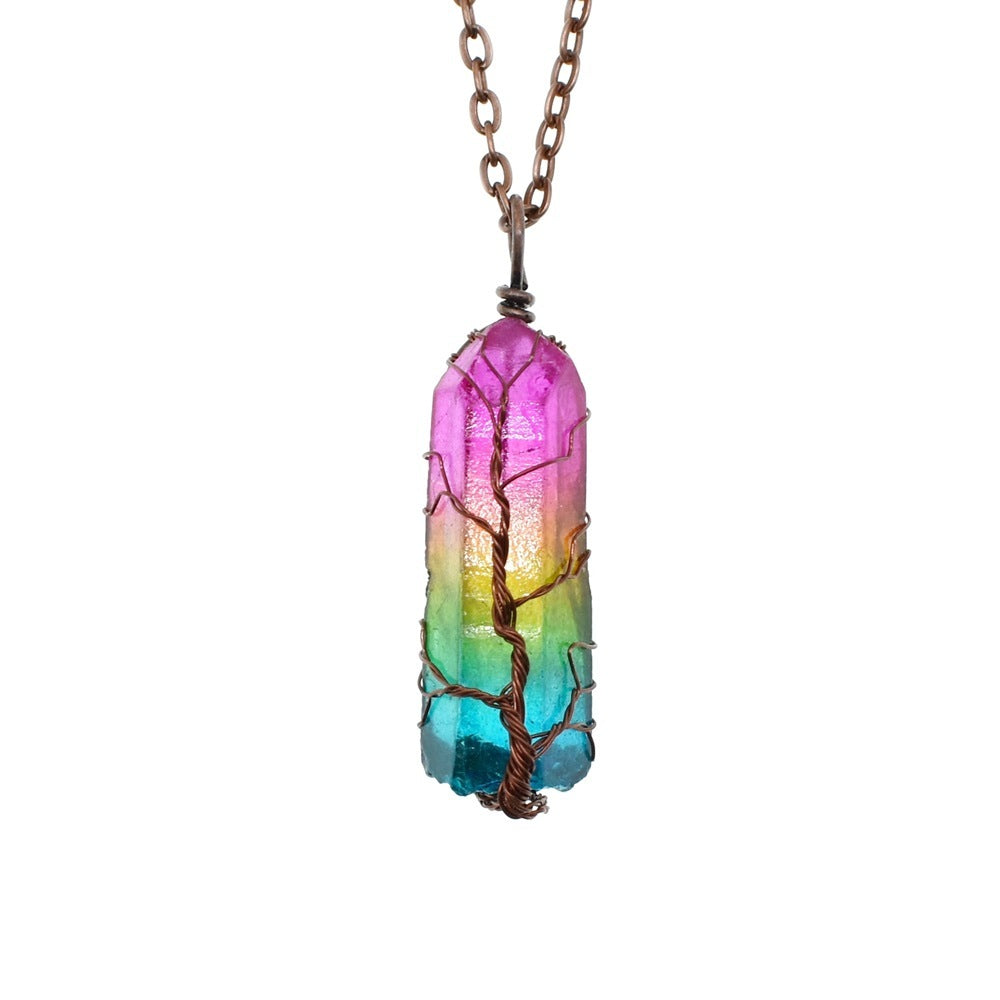 Hot Selling Stone Crystal Pillar Tree Of Life Pendant Ins Fashion Necklace - BuzzMart