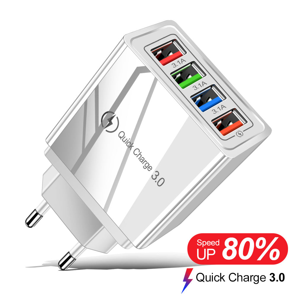 USB Charger Quick Charge 3.0 4 Phone Adapter For Tablet Portable Wall Mobile Charger Fast Charger - BuzzMart