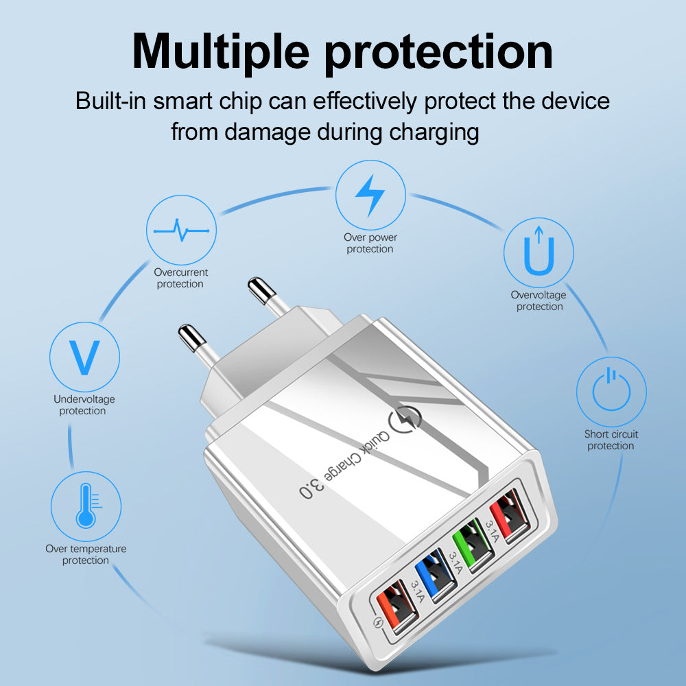 USB Charger Quick Charge 3.0 4 Phone Adapter For Tablet Portable Wall Mobile Charger Fast Charger - BuzzMart