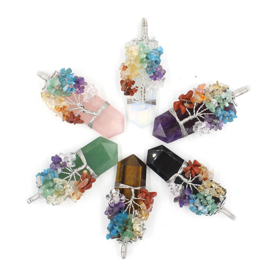 Crystal Column Tree Of Life Winding Pendant Necklace - BuzzMart