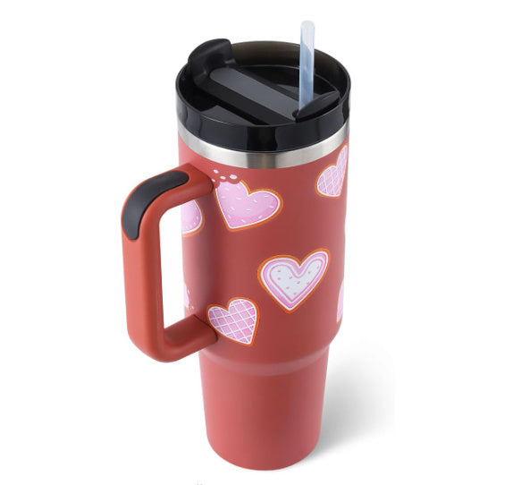 40 Oz Tumbler With Handle Straw Insulated, Stainless Steel Spill Proof Vacuum Coffee Cup Tumbler With Lid Tapered Mug Gifts For Valentine Lover Suitable For Car Gym Office Travel - BuzzMart