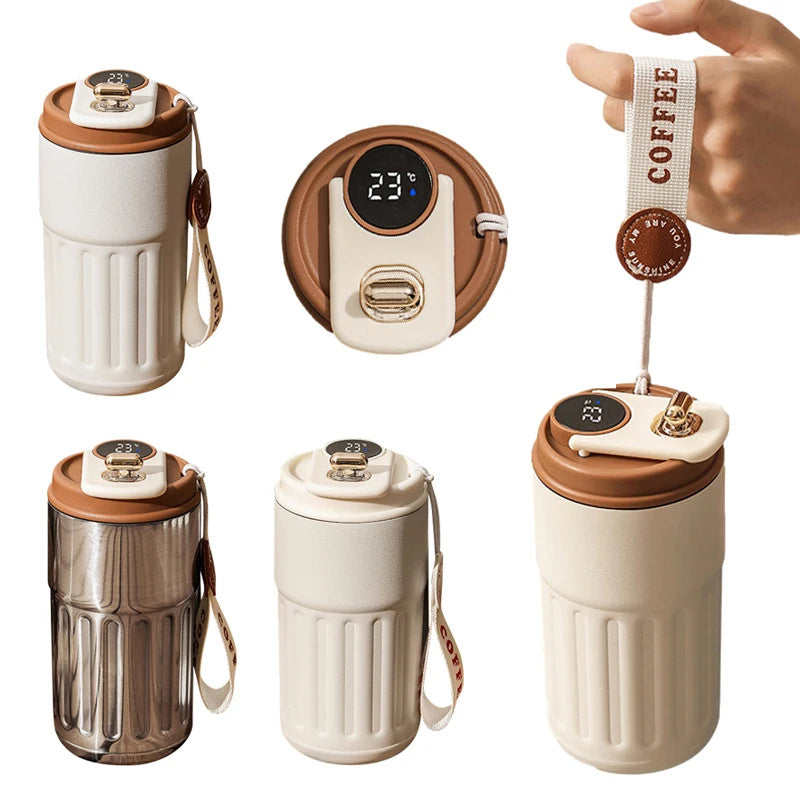 Smart Digital Thermal Bottle Portable Coffee Mug Stainless Steel Water Bottle In-Car Insulated Cup Keep Cold Vacuum Flasks 450ml - BuzzMart
