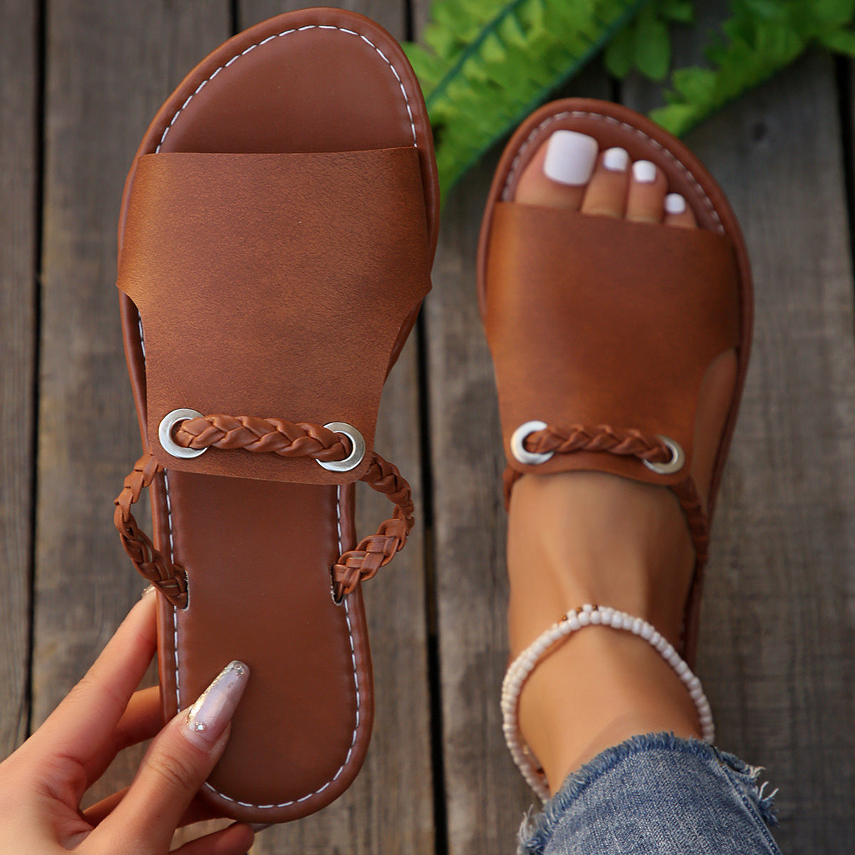 Pure Color Woven Simple Daily Beach Slippers - BuzzMart