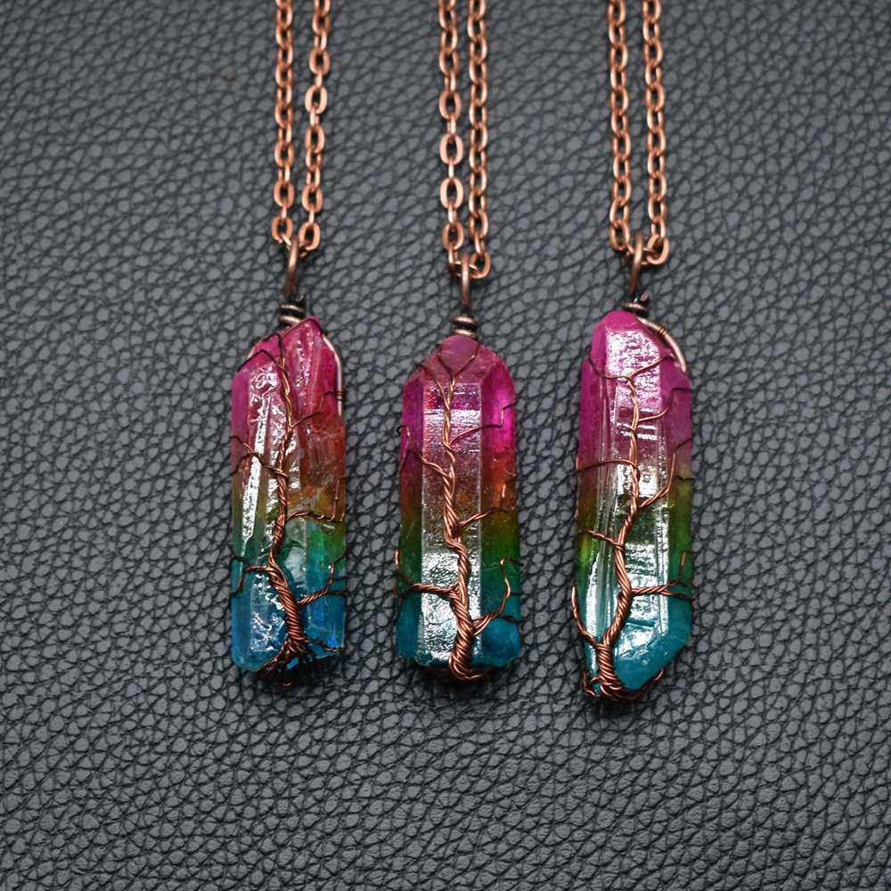 Hot Selling Stone Crystal Pillar Tree Of Life Pendant Ins Fashion Necklace - BuzzMart