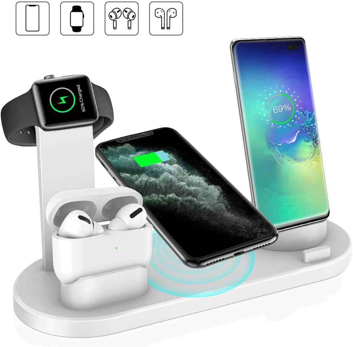 Wireless Charger 4 In 1 Charging Station For AppleIWatch Series 8 7 I-Phone 15 14 13 12 Pro Airpods Pro 3 2 Charging Stand Dock - BuzzMart