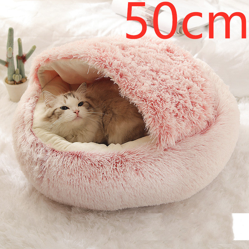 2 In 1 Dog And Cat Bed Pet Winter Bed Round Plush Warm Bed House Soft Long Plush Pets Bed Pet Products - BuzzMart