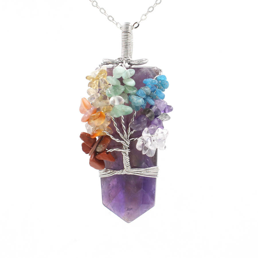 Crystal Column Tree Of Life Winding Pendant Necklace - BuzzMart