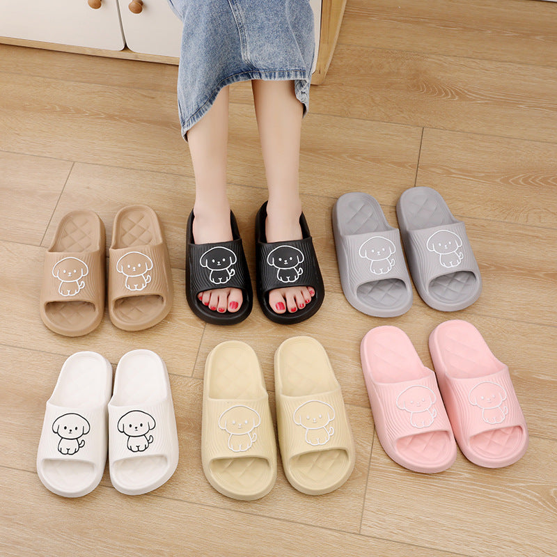 Cute Cartoon Dog Slippers Summer Solid Color Non-slip Rhombus Bathroom Slipper Indoor House Shoes For Men Women Couples - BuzzMart