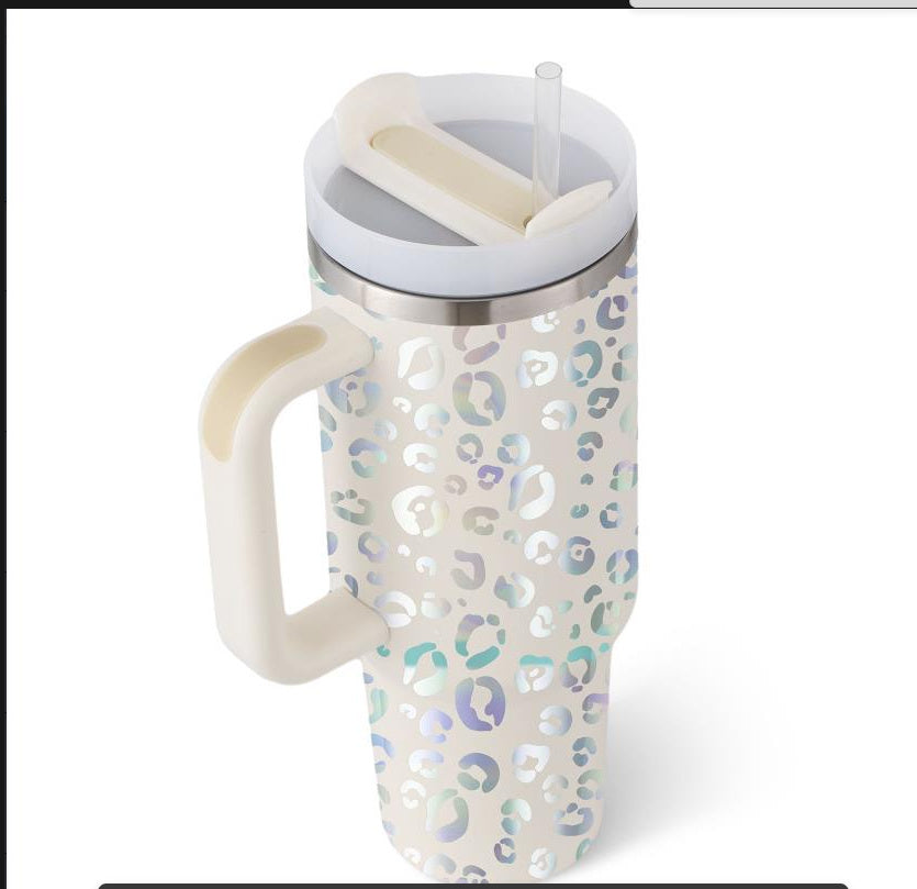 40 Oz Tumbler With Handle Straw Insulated, Stainless Steel Spill Proof Vacuum Coffee Cup Tumbler With Lid Tapered Mug Gifts For Valentine Lover Suitable For Car Gym Office Travel - BuzzMart
