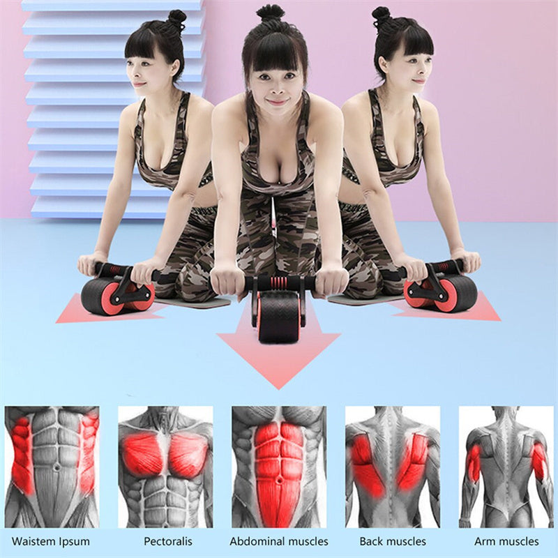 Double Wheel Abdominal Exerciser Women Men Automatic Rebound Ab Wheel Roller Waist Trainer Gym Sports Home Exercise Devices - BuzzMart