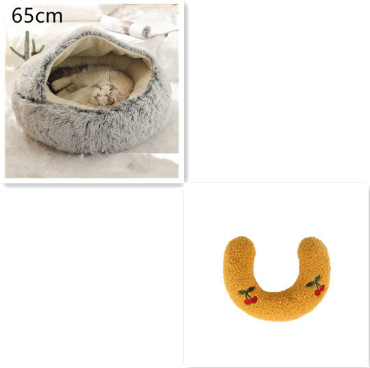 2 In 1 Dog And Cat Bed Pet Winter Bed Round Plush Warm Bed House Soft Long Plush Pets Bed Pet Products - BuzzMart