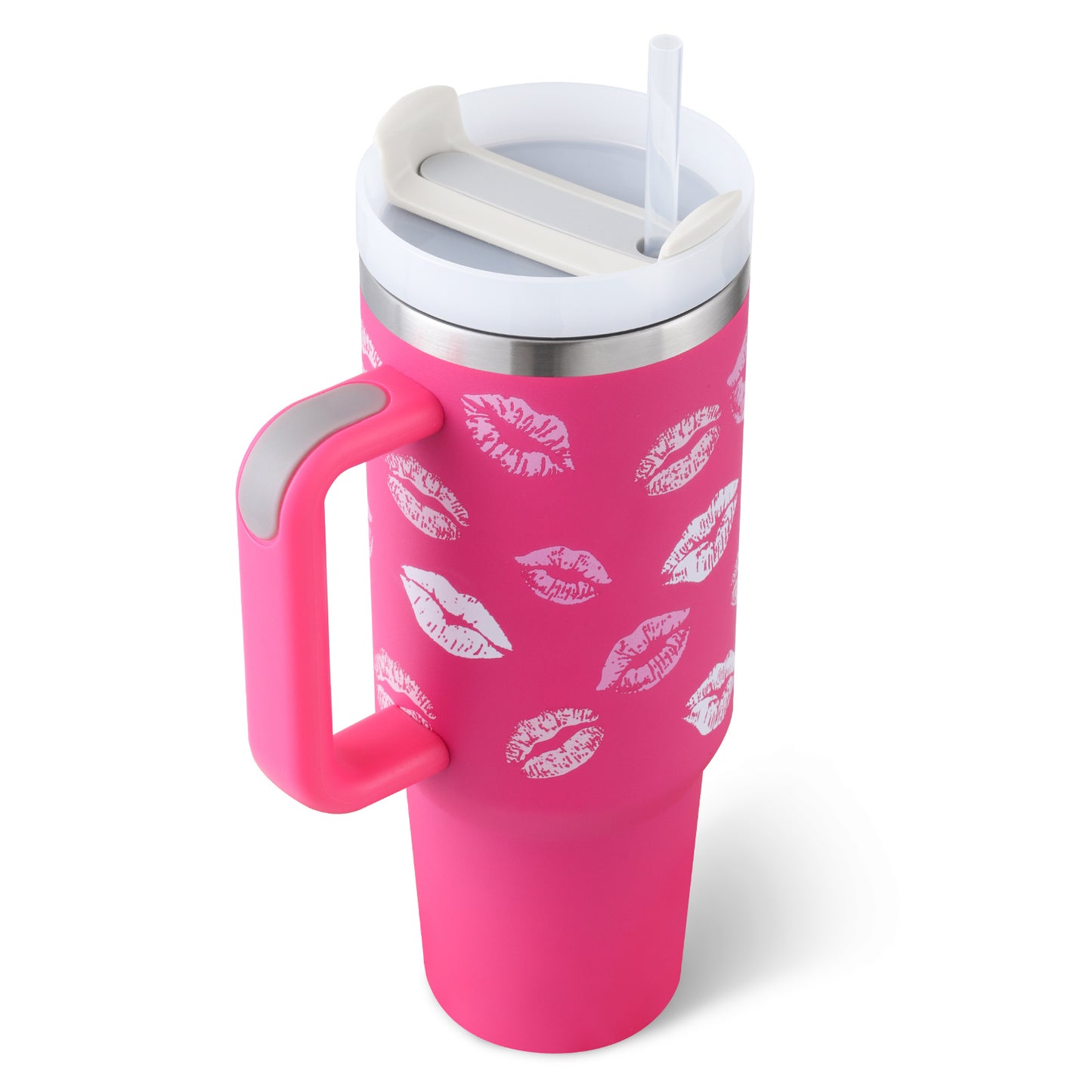 40 Oz Tumbler With Handle Straw Insulated, Stainless Steel Spill Proof Vacuum Coffee Cup Tumbler With Lid Tapered Mug Gifts For Valentine Lover Suitable For Car Gym Office Travel - BuzzMart