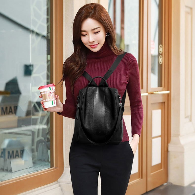 Women's solid color large capacity backpack - BuzzMart