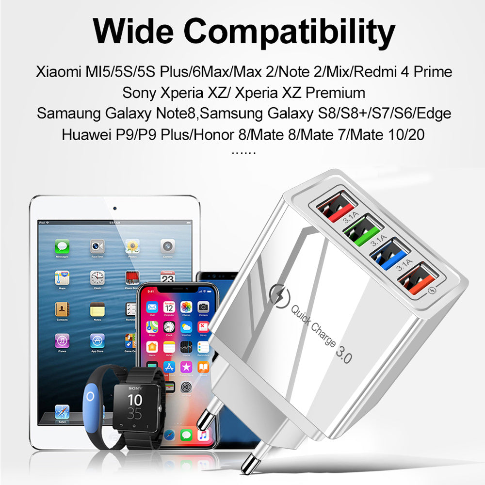 USB Charger Quick Charge 3.0 4 Phone Adapter For Tablet Portable Wall Mobile Charger Fast Charger - BuzzMart