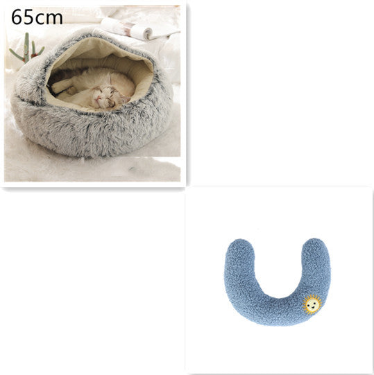 2 In 1 Dog And Cat Bed Pet Winter Bed Round Plush Warm Bed House Soft Long Plush Pets Bed Pet Products - BuzzMart