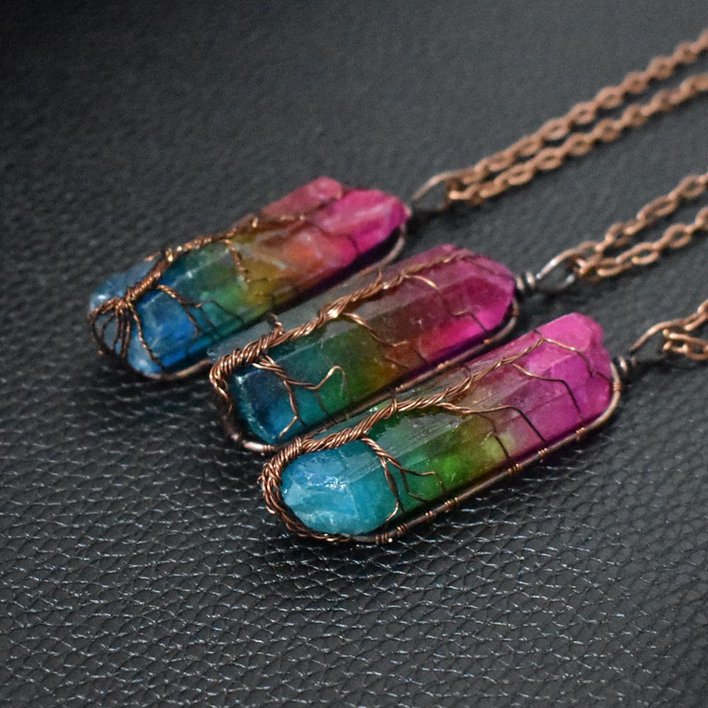 Hot Selling Stone Crystal Pillar Tree Of Life Pendant Ins Fashion Necklace - BuzzMart