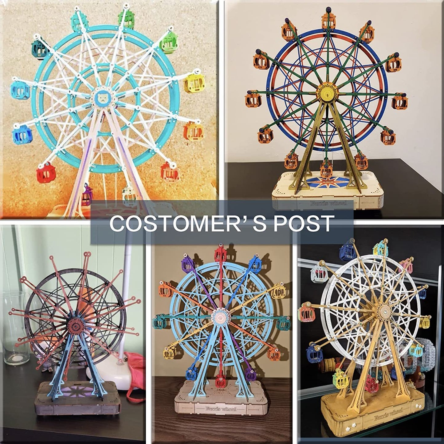 Wooden puzzle Ferris wheel plays “Around the World in 80 Days” melody.