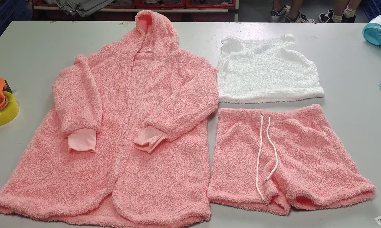 3pcs Womens Clothing Long Sleeve Crop Tank Top And Drawstring Shorts Pajama Set - BuzzMart