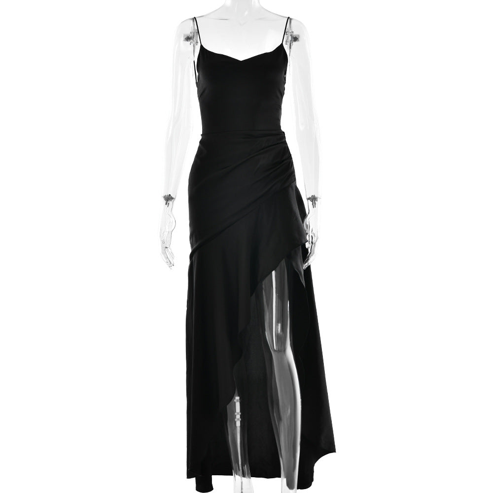 Elegant Satin Ruffle Slit Dress β Trendy Summer Club-wear - BuzzMart