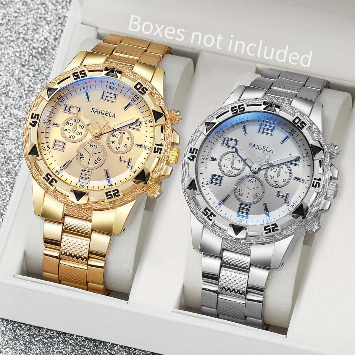 2pcs/set Men Business Watches Fashion Arabic Dial Steel Band Male's Quartz Watch Set (Without Box) - BuzzMart
