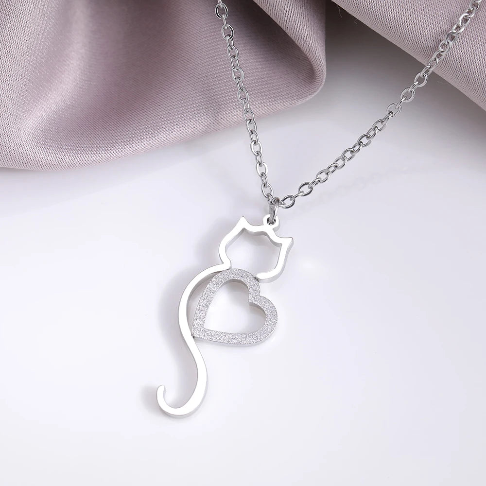 Cute Cat Heart Pendant Necklace β Trendy Gift for Her - BuzzMart