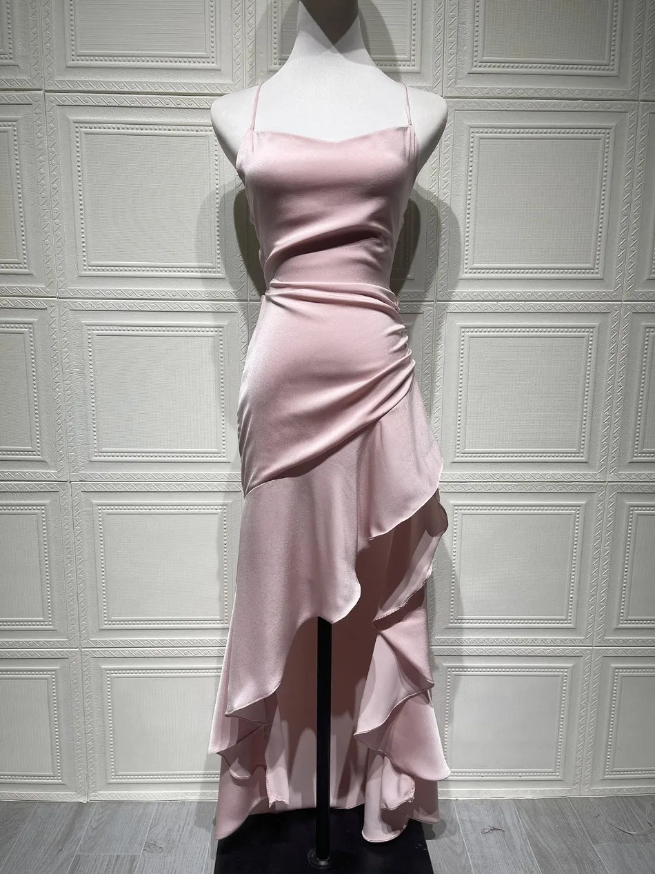 Elegant Satin Backless Maxi Dress – Summer Party Glam - BuzzMart