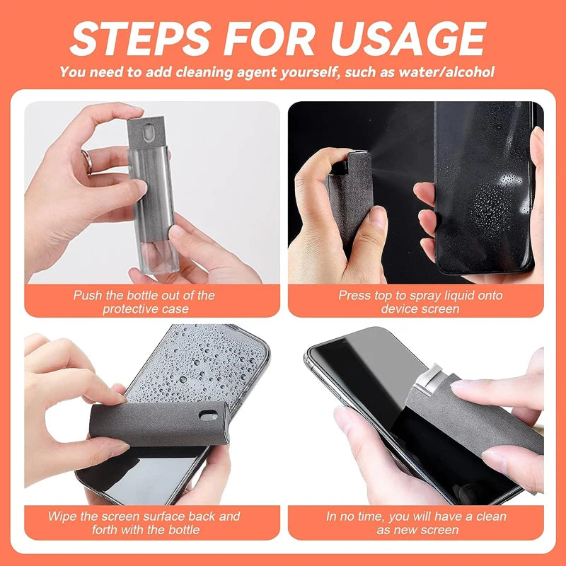 2 in 1 Microfiber Screen Cleaner Spray Bottle Mobile Phone Tablet Computer Microfiber Cloth Cleaning Wipes For iPhone Samsung Mi - BuzzMart