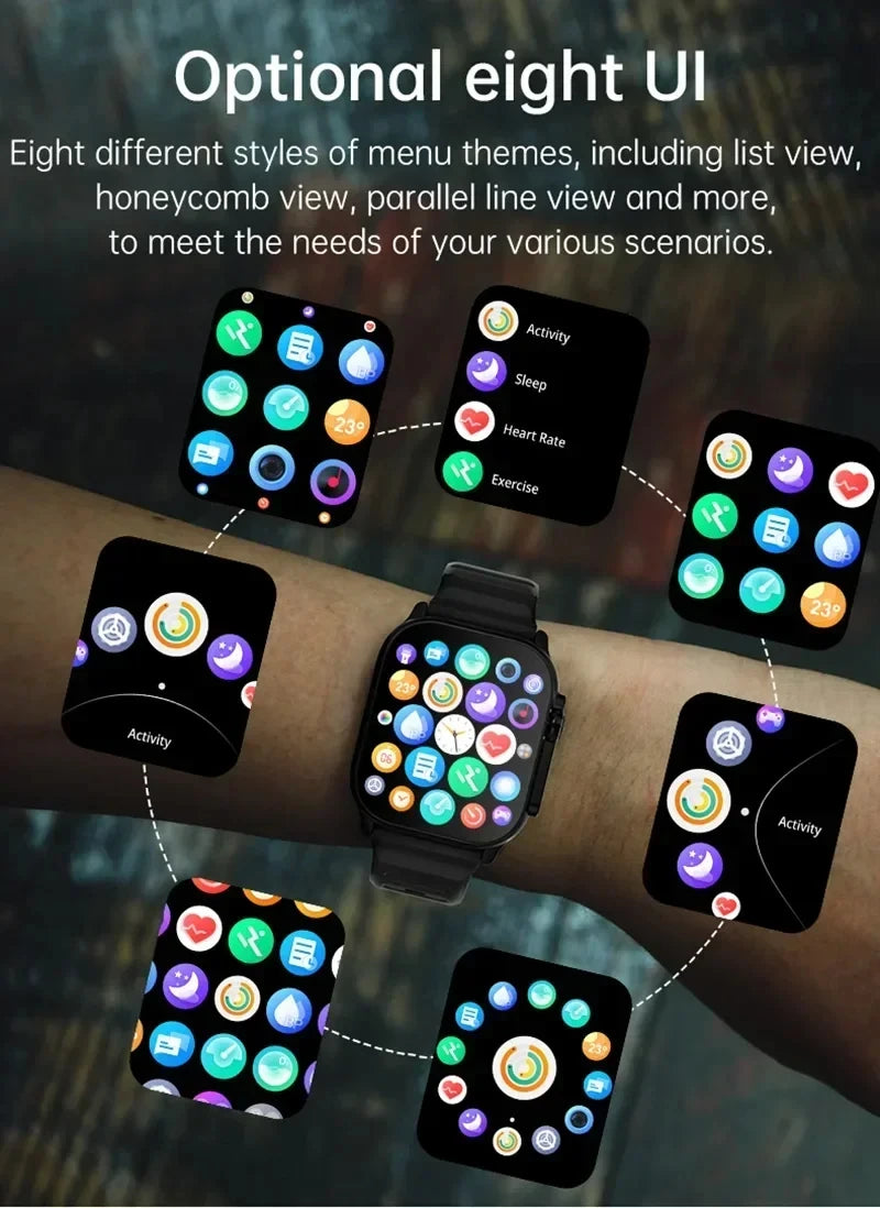 LAXASFIT New Watch T800 U2 Smart Watch 2025 Mens Womens Tracking Bluetooth Talk BT Music Wireless Charging Smart Watch - BuzzMart